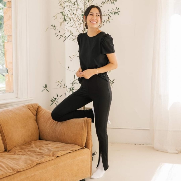 Smash + Tess Emma High Rise Pants with Slit - Black, Large - Picture 4 of 6